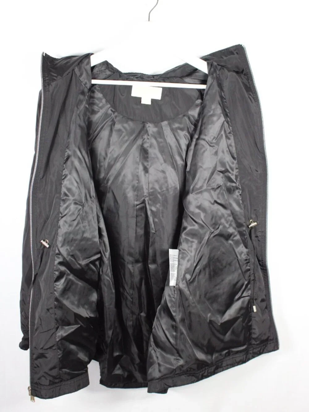 Michael Kors Hooded Raincoat Jacket Size Medium Black Polyester Coat Pockets